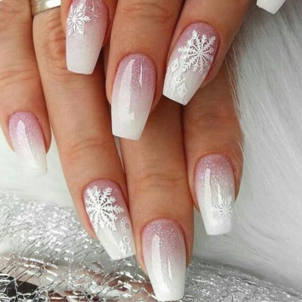unghie natale glitter fiocco di neve