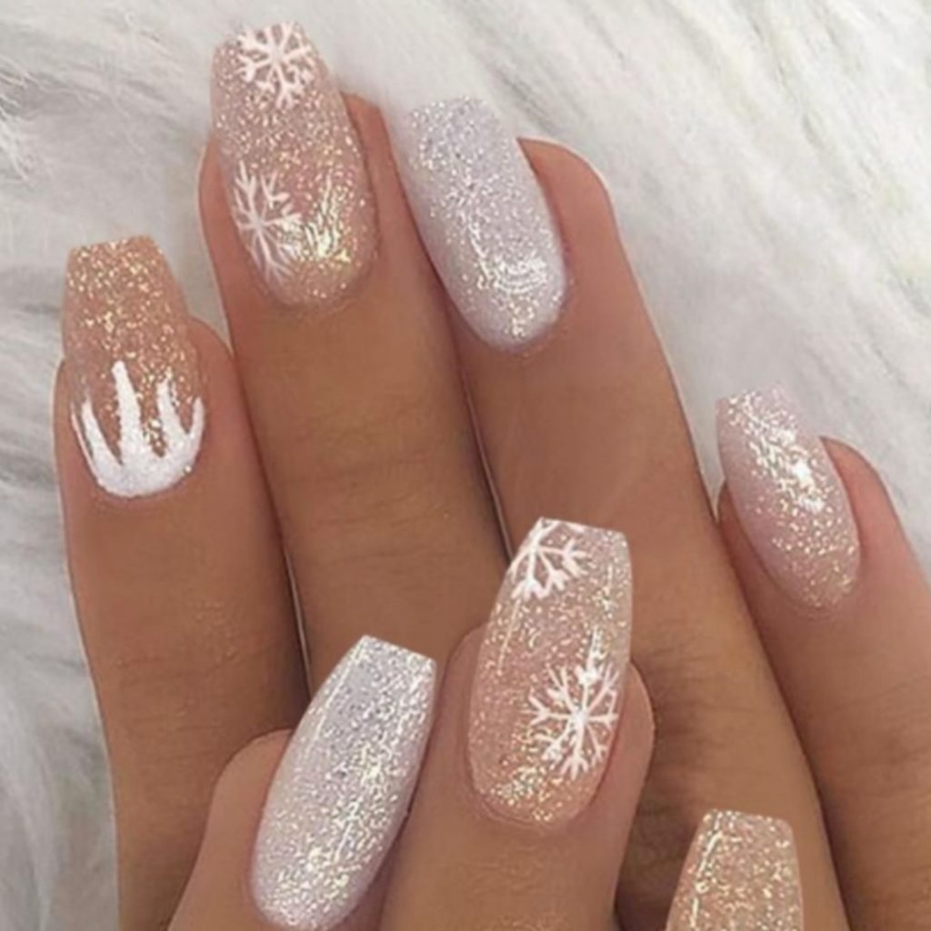 unghie natale fiocco di neve glitter