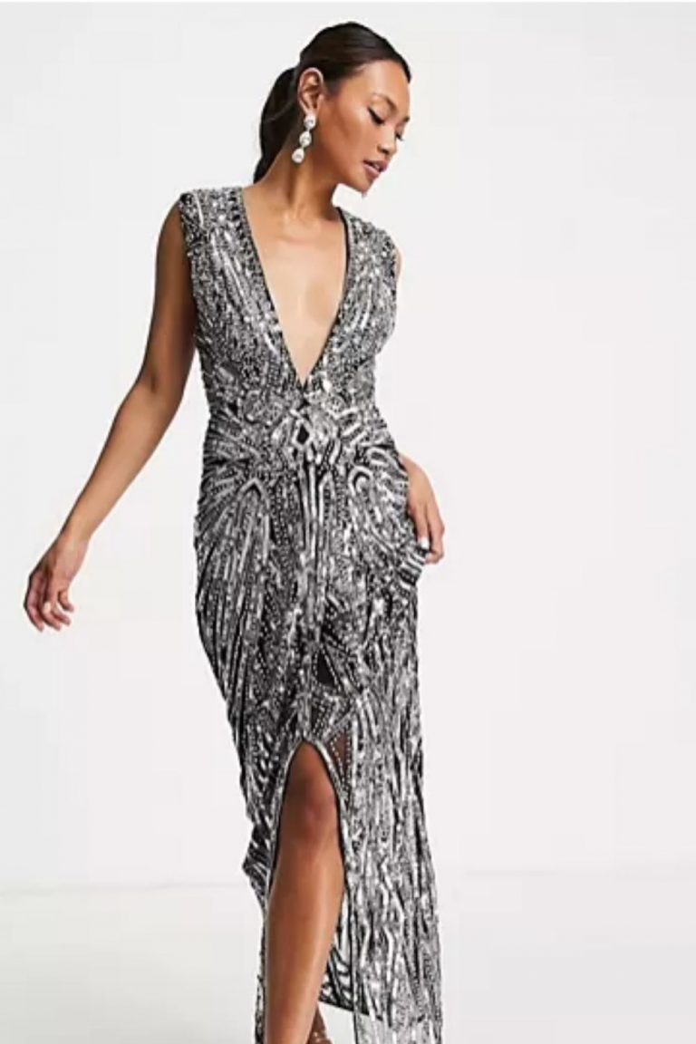 Abito Capodanno Donna Con Paillette E Velluto - Elegante, Maniche Lunghe, Perfetto Per Feste