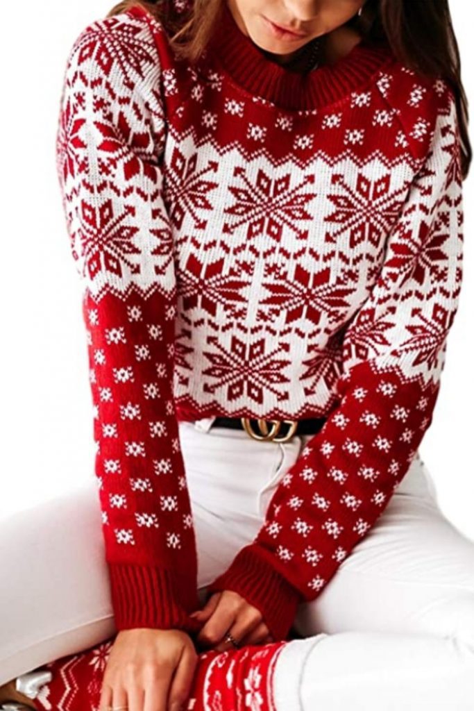 pullover stampa natalizia bianca rossa