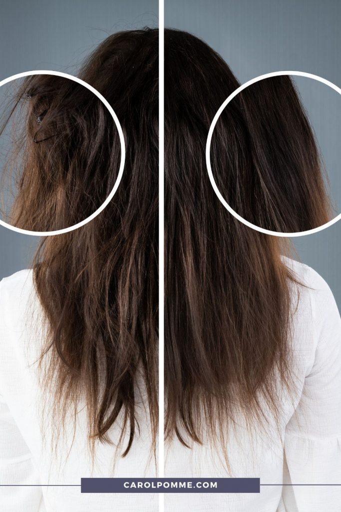 capelli prima e dopo aver applicato l'olio di ricino