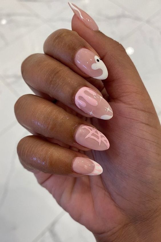 unghie rosa fantasma halloween