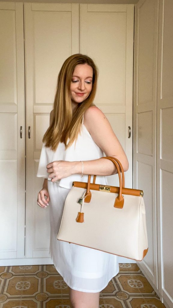 borsa grande pelle beige